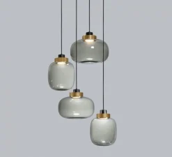 Lustre, Legier 557.14, LED, verre fumé, laiton, 2700K, 4800lm, Ø80cm - Tooy