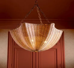 Lustre, Los Palmos, rotin, laiton vintage, Ø81cm, H77cm - Eichholtz