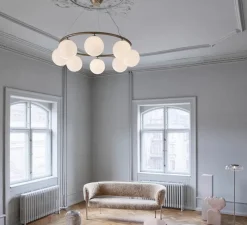 Lustre, Miira 8 Circular, laiton, verre opalin, Ø100cm, H20cm - Nuura