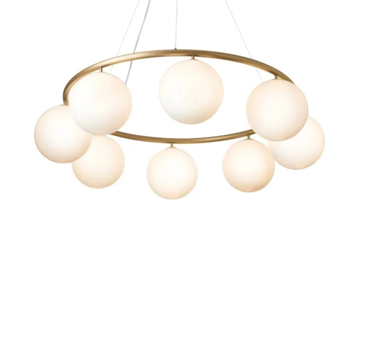 Lustre, Miira 8 Circular, laiton, verre opalin, Ø100cm, H20cm - Nuura