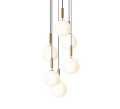 Lustre, Miira 6 Large, laiton, globe opalin, Ø47cm, H35,3cm - Nuura