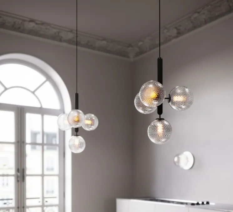 Lustre, Miira 4, noir, globe transparent, Ø38cm, H46,5cm - Nuura