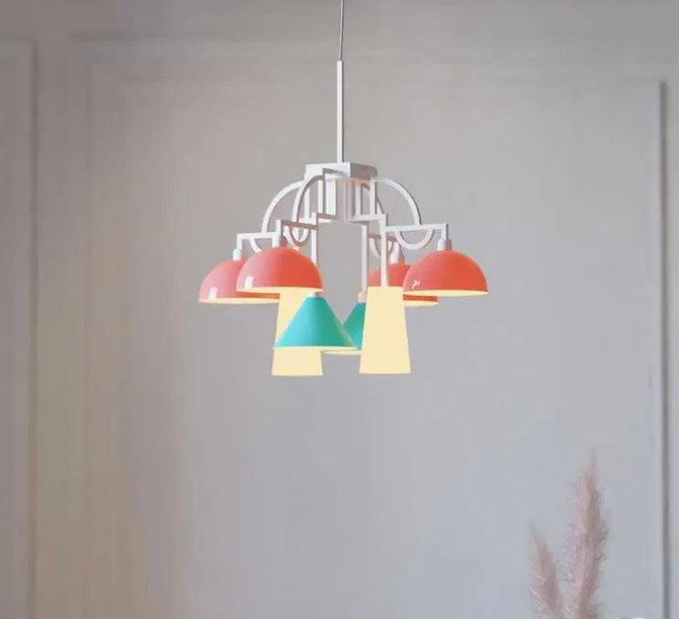 Lustre, Mya 8, Rouge hollandais, bleu vacances, blanc, Ø82cm, H78cm - MM Lampadari