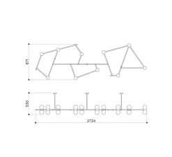 Lustre, Nuvol 10, laiton brossé, verre brillant, L270cm, H20cm - Contain