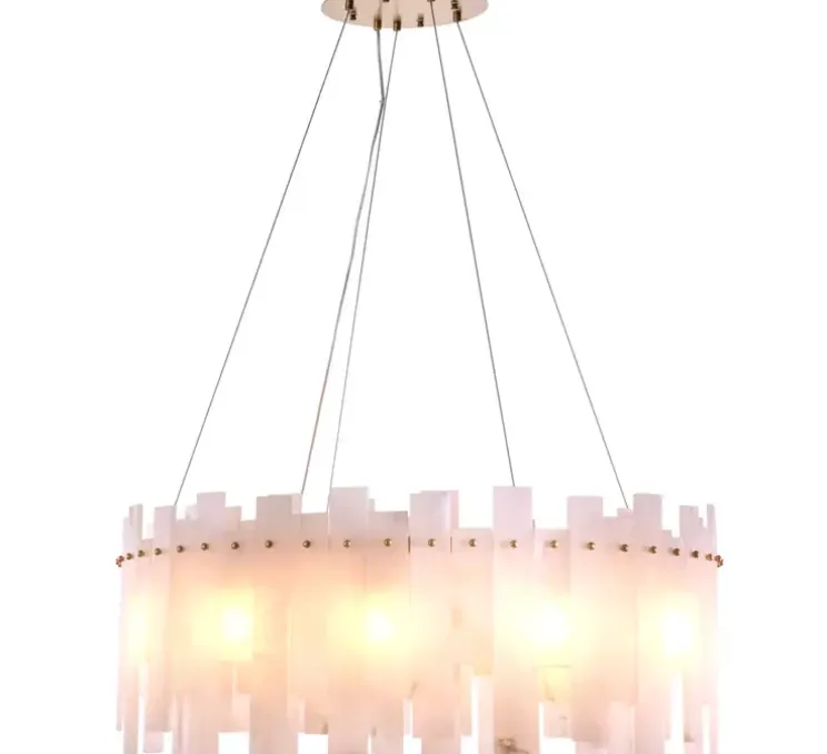 Lustre, Pizzorni, Albâtre, laiton antique, Ø85cm, H33cm - Eichholtz