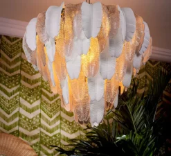 Lustre, Saint Lucia L, Verre texturé, blanc céramique, L81,5cm, H60cm - Eichholtz