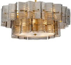 Lustre, Silvano, verre fumé, verre givré, laiton antique, Ø88cm, H30cm - Eichholtz