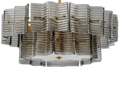 Lustre, Silvano, verre fumé, verre givré, laiton antique, Ø88cm, H30cm - Eichholtz