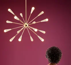 Lustre, Sputnik, Or et ivoire, Ø98,2cm, H210cm - Stilnovo