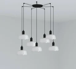 Lustre, Tatawin, 7 suspensions S, blanc, Ø18,4*7cm, H100cm - Faro