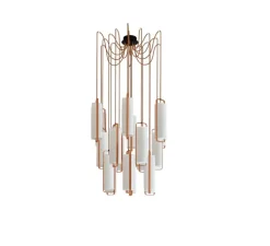Lustre, Twiggy 18, blanc, cadre cuivré, Ø88cm, H230cm - DesignHeure