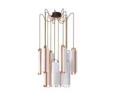 Lustre, Twiggy 12, blanc, cadre cuivré, Ø72cm, H150cm - DesignHeure