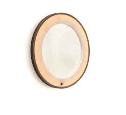 Miroir, Hublot 600, Albâtre veines marron, Bronze marron foncé patiné, IP44, LED, dim, 2700K, 816 lm, Ø60cm, H3cm - Entrelacs