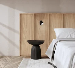 Panneau simple, Wallwood, droit, chêne + applique Buddy, noir, pour tête de lit, L40cm, H120cm - Studio Gazelles Editions