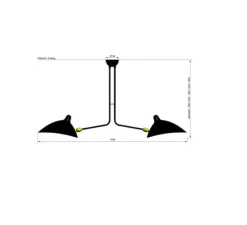 Plafonnier, 2 bras fixes, noir, Ø105cm - Serge Mouille