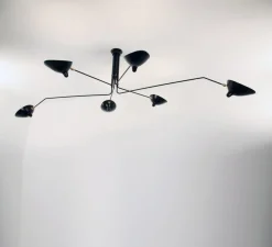 Plafonnier, 6 bras pivotants, noir, Ø271cm, H60cm - Serge Mouille