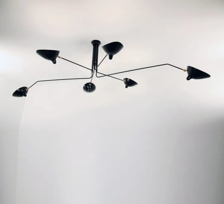Plafonnier, 6 bras pivotants, noir, Ø271cm, H60cm - Serge Mouille