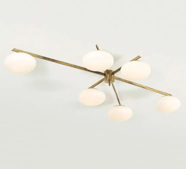 Plafonnier, 6 Lune, Réédition, asymétrique, laiton, LED, dim, 2700K, 806 lm, L200cm, H24cm - Arredoluce