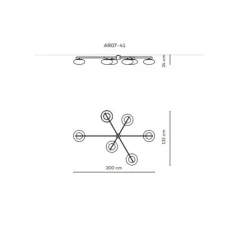 Plafonnier, 6 Lune, Réédition, asymétrique, laiton, LED, dim, 2700K, 806 lm, L200cm, H24cm - Arredoluce