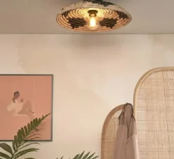 Plafonnier, Andros, noir, naturel, blanc, Ø45cm, H8cm - Good&Mojo