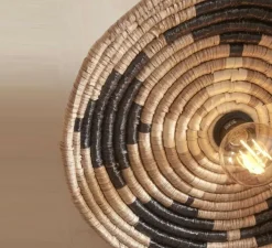 Plafonnier, Andros, noir, naturel, blanc, Ø45cm, H8cm - Good&Mojo