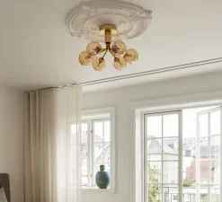 Plafonnier, Apiales 6, Laiton, verre transparent, L50cm, H29cm - Nuura