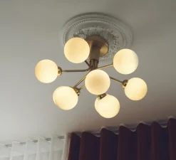 Plafonnier, Apiales 9, laiton brossé, verre opalin , Ø59,5cm, H39,9cm - Nuura