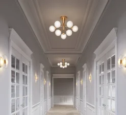 Plafonnier, Apiales 9, laiton brossé, verre opalin , Ø59,5cm, H39,9cm - Nuura