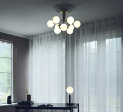 Plafonnier, Apiales 9, laiton brossé, verre opalin , Ø59,5cm, H39,9cm - Nuura