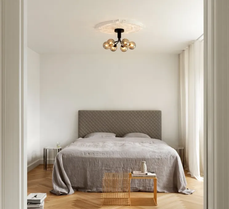 Plafonnier, Apiales 6, noir satin, verre transparent, L50cm, H29cm - Nuura