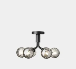 Plafonnier, Apiales 6, noir satin, verre transparent, L50cm, H29cm - Nuura