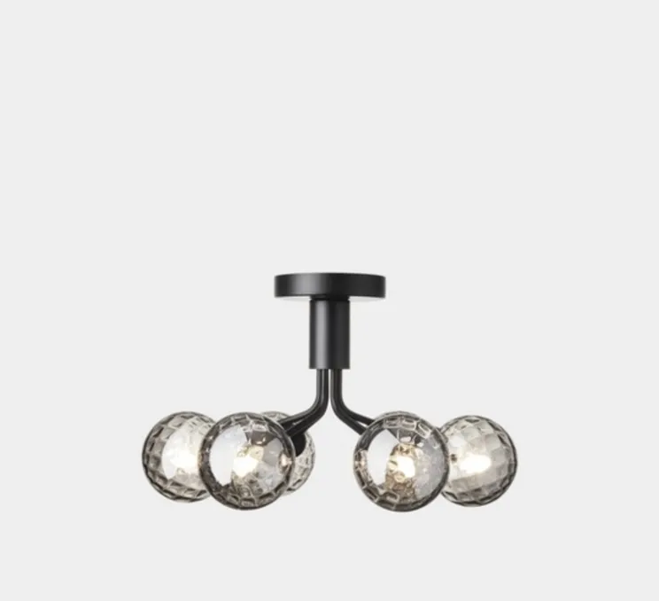 Plafonnier, Apiales 6, noir satin, verre transparent, L50cm, H29cm - Nuura