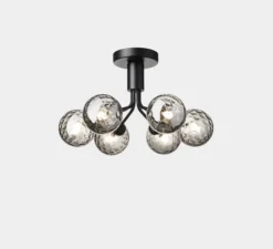 Plafonnier, Apiales 6, noir satin, verre transparent, L50cm, H29cm - Nuura