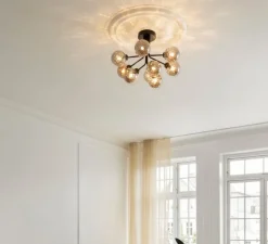 Plafonnier, Apiales 9, noir satin, verre transparent, L59,5cm, H39,9cm - Nuura