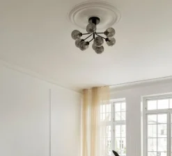 Plafonnier, Apiales 9, noir satin, verre transparent, L59,5cm, H39,9cm - Nuura