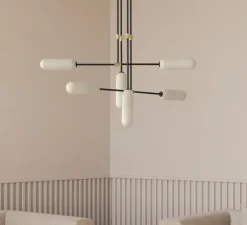 Plafonnier, Atil, noir mat et verre opalin, Ø127,5cm, H206cm - Aromas del Campo