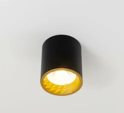 Plafonnier, Atsji Box, noir, laiton, IP44, LED, 2700k, 1000 lm, Ø9,2cm, H10,2cm - Dark