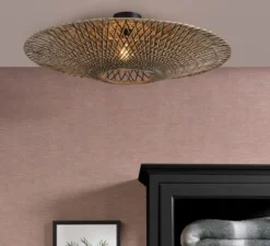 Plafonnier, Bali L, noir et naturel, Ø87cm, H20cm - Good&Mojo