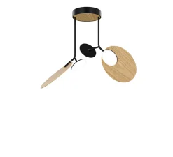 Plafonnier, Ballon Pendant U2, noir et chêne, LED, 3000K, 1000lm, Ø78cm, H53cm - TUNTO