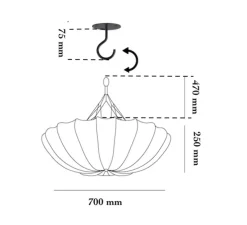 Plafonnier, Benitier, soie blanc, Ø70cm, H25cm - Gong