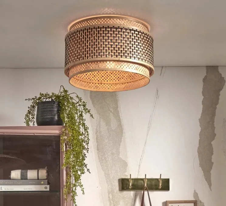 Plafonnier, Bhutan L, Naturel, noir, Ø40cm, H30cm - Good&Mojo