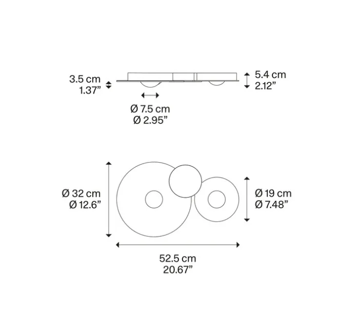 Plafonnier, Bugia Double, chrome, LED, dim, 2700K, 2640 lm, L52,5cm, H5,4cm - Lodes