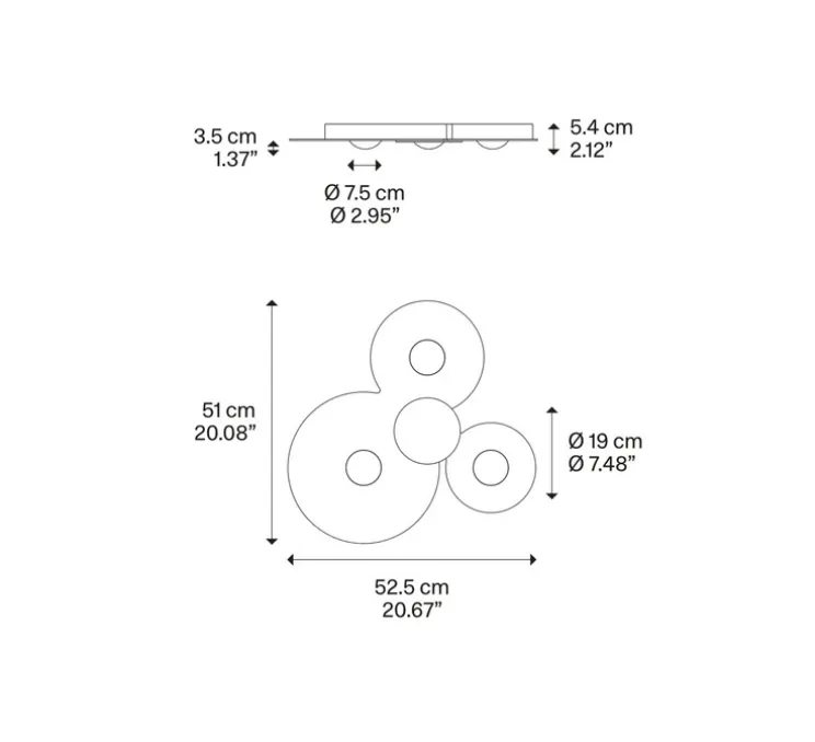 Plafonnier, Bugia Triple, chrome, LED, dim, 2700K, 3960 lm, L52,5cm, H5,4cm - Lodes