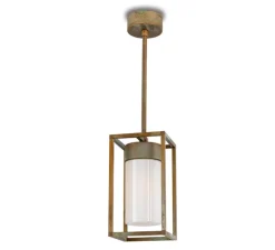 Plafonnier, Cubic 3368, Laiton vieilli, verre opale, IP44, Ø15cm, H63,2cm - Moretti Luce