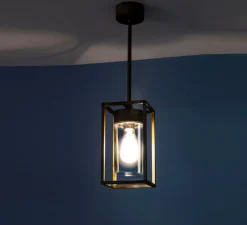 Plafonnier, Cubic 3368, Laiton vieilli, verre transparent, IP44, L15cm, H63,2cm - Moretti Luce