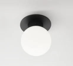 Plafonnier de salle de bain, Globe 20, noir mat, Ø19cm, H25cm, IP44 - Decor Walther