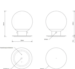 Plafonnier de salle de bain, Globe 20, noir mat, Ø19cm, H25cm, IP44 - Decor Walther