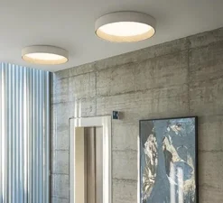 Plafonnier, Duo 4870, blanc, chêne, LED, dim, 2700K, 2206 lm, Ø48cm, H12cm - Vibia