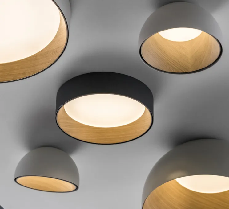 Plafonnier, Duo 4870, graphite, chêne, LED, dim, 2700K, 2206 lm, Ø48cm, H12cm - Vibia