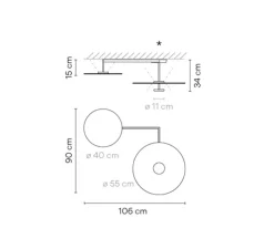 Plafonnier, Flat 5910, gris, blanc, LED, dim, 2700K, 5220 lm, L106cm, H34cm - Vibia